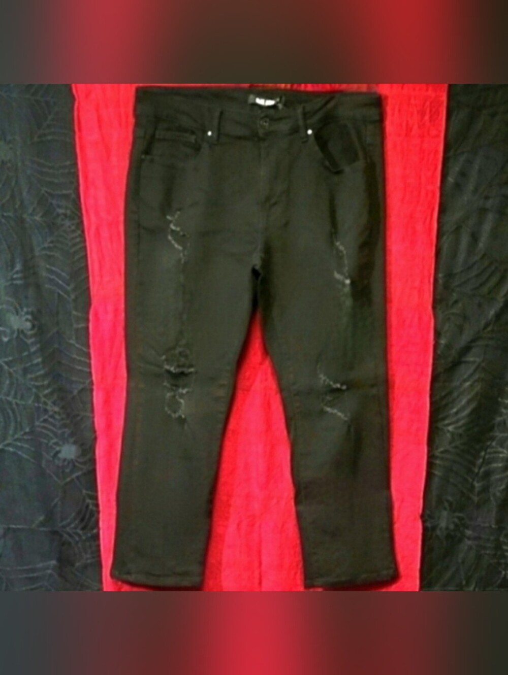 Blue Savvy black distressed gothic high waist denim mom jeans 14 NWT